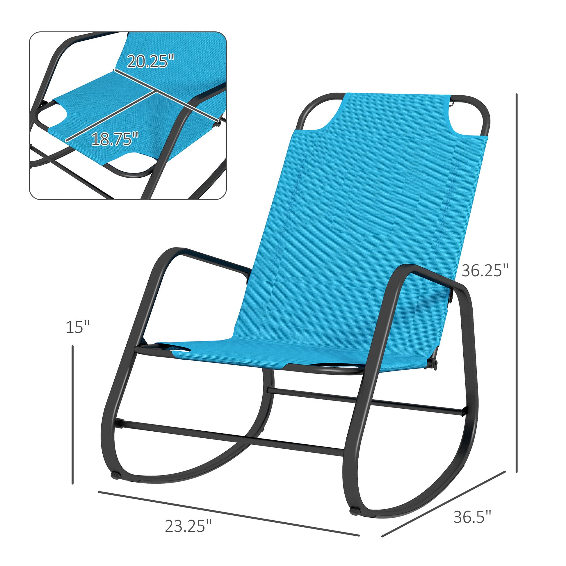 Outsunny Garden Rocking Chair, Outdoor Indoor Sling Fabric Rocker For Patio, Balcony, Porch, Light Blue Light Blue Steel