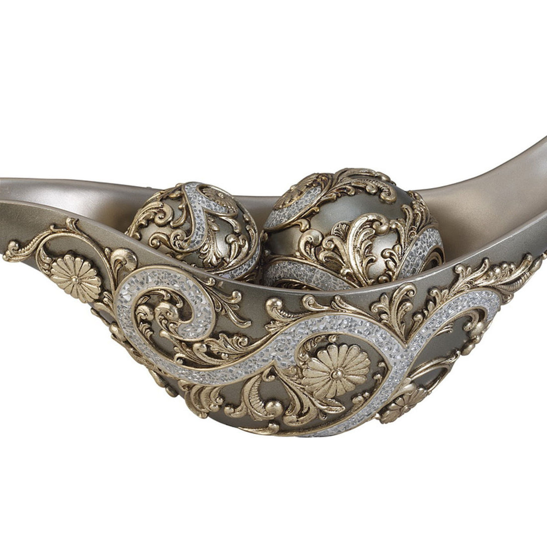 21" Long Polyresin "Vine" Decorative Bowl, Silver Finish Silver Polyresin