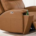 Venice Power Headrest Zero Gravity Recliner Brown Genuine Leather Wood Primary Living Space Tight Back Mid Century Modern Eucalyptus Memory Foam Leather