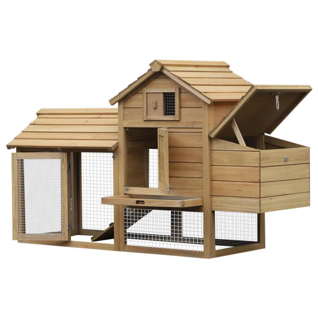 Pawhut 59" Small Wooden Chicken Coop Hen House Poultry Cage For Outdoor Backyard With 2 Doors, Nesting Box And Removable Tray, Natural Wood Natural Wood