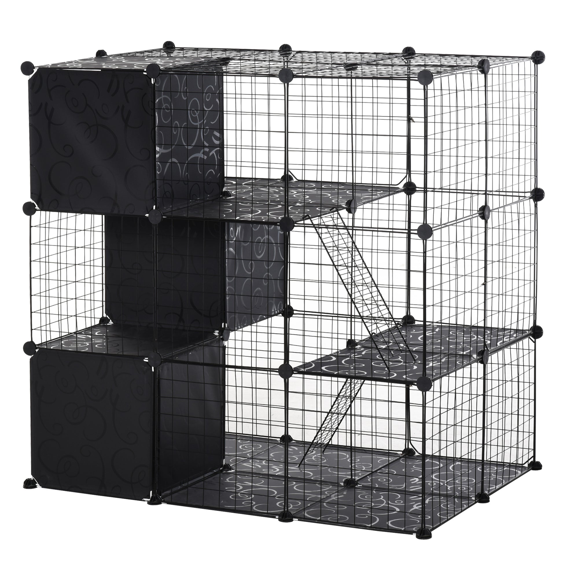 Pawhut Pet Playpen Small Animal Cage 56 Panels With Doors, Ramps And Storage Shelf For Rabbit, Kitten, Chinchillas, Guinea Pig And Ferret Black Metal