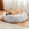 Anti Slip Round Fluffy Plush Faux Fur Cat Bed, Small Gray Gray Fabric