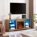 Tv Stand Electric Fireplace Glass Shelves, 3D Fireplace Tv Stand With Led Lights Wood With Usb Charging Outlet Modern Television Table Center For Tv Up To 62