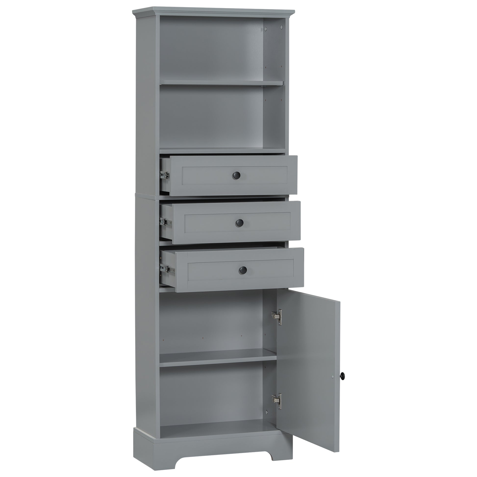 Gray Tall Storage Cabinet With 3 Drawers And Adjustable Shelves For Bathroom, Study, Office And Interior, Mdf Board With Painted Finish Gray Mdf