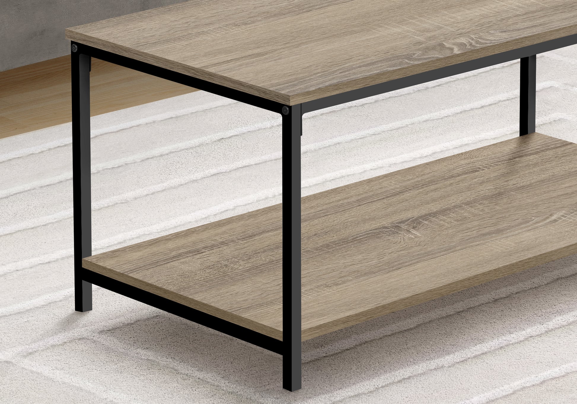 Coffee Table, Accent, Cocktail, Rectangular, Living Room, 40"L, Brown Laminate, Black Metal, Contemporary, Modern Taupe Mdf