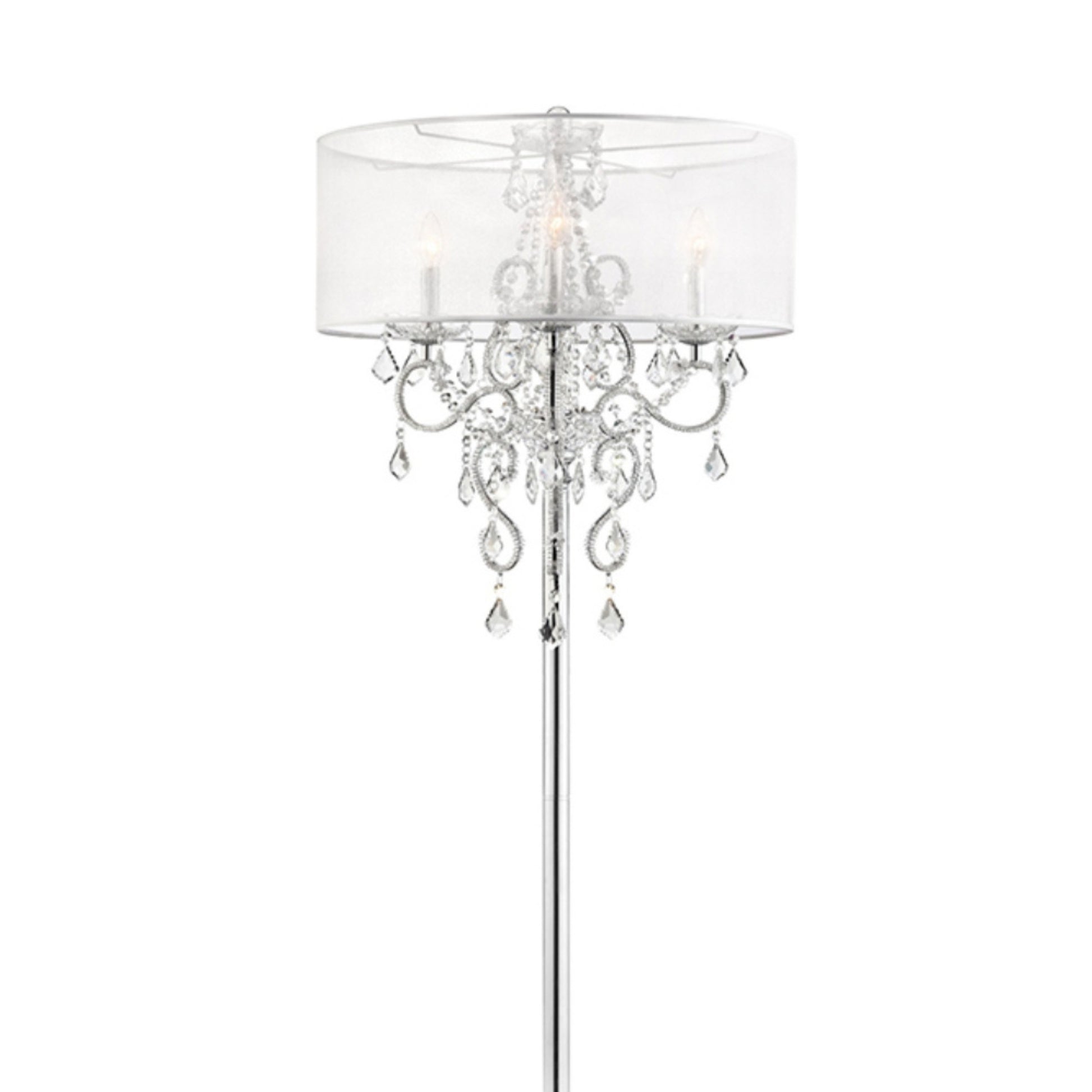 63" Tall Floor Lamp "Evangelia", Silver Finish And Crystal Accents, Clear Shade Silver Metal