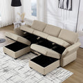 Reversible Sectional Sofa Modern Modular Sectional Couch With Chaise U Shaped Corner Sectional 5 Seater Modular Sofa With Storage Seats, Adjustable Arms And Backs Beige Beige Polyester 3 Seat