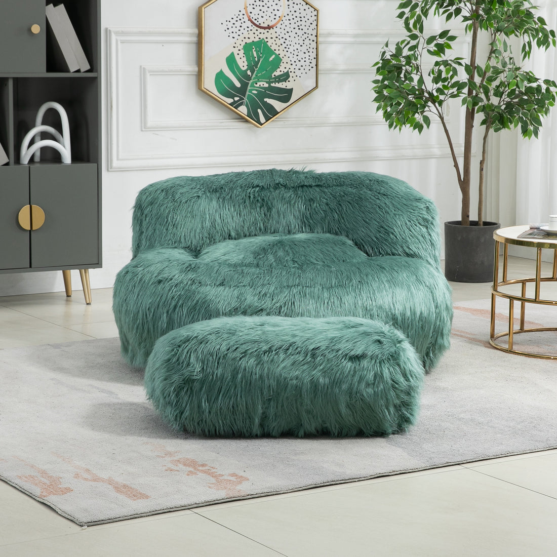 Coolmore Bean Bag Chair, Floor Sofa With Handle,Accent Sofa Chair With Ottoman For Gaming Reading Relaxing Mint Green Mint Green Plush
