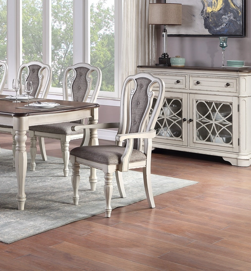 Transitional 9Pc Dining Set Dining Table W Oak Top 6Xside Chairs And 2X Arm Chairs Cushion Seat Antique White Kitchen Dining Room Wood Dining Room Distressed Finish Rubberwood Rectangular Dining Table With Chair Wood Wood Antique White,Gray,Oak Seats 8