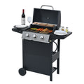 Propane Gas Grill 3 Burner Barbecue Grill, Stainless Steel 26,000 Btu Patio Garden Barbecue Grill With Two Shelves, Lid, Wheels And Bottle Opener Black Iron