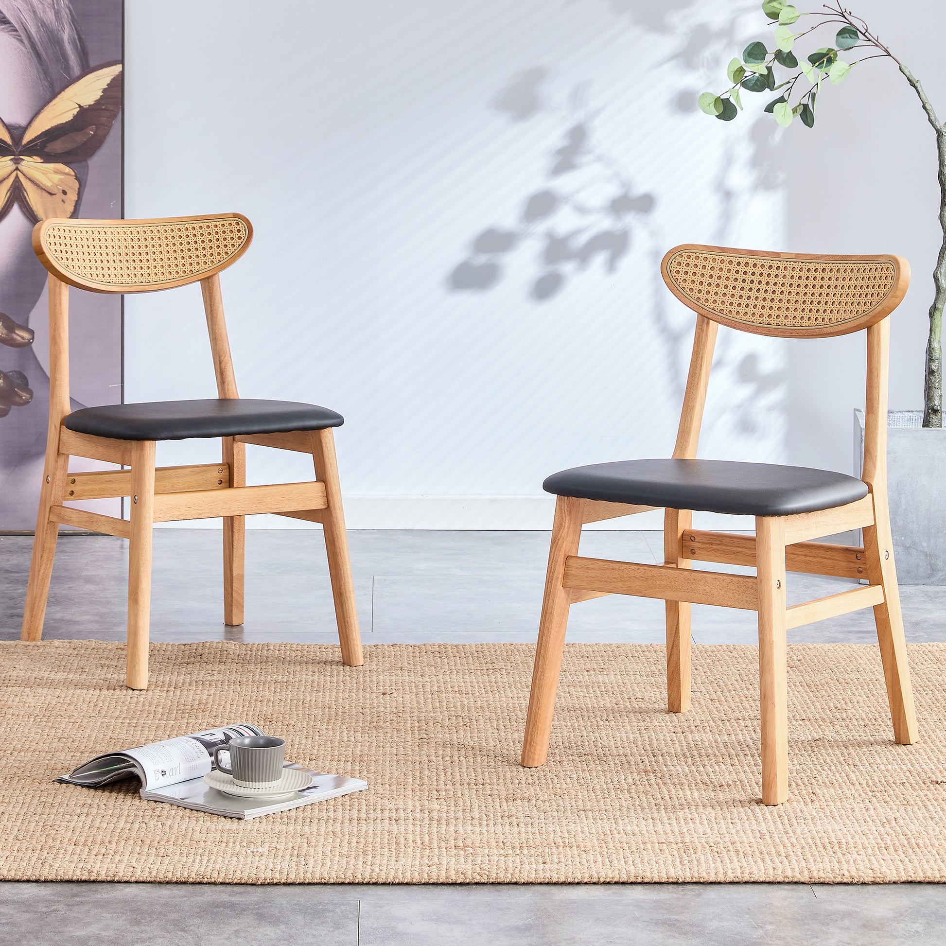 The Stylish And Durable Solid Wood Dining Chair, Small Curved Back, Pu Cushion, And Beautiful Shape Match Perfectly With Any Room And Everyday Use Wood Set Of 2 Rubber Wood