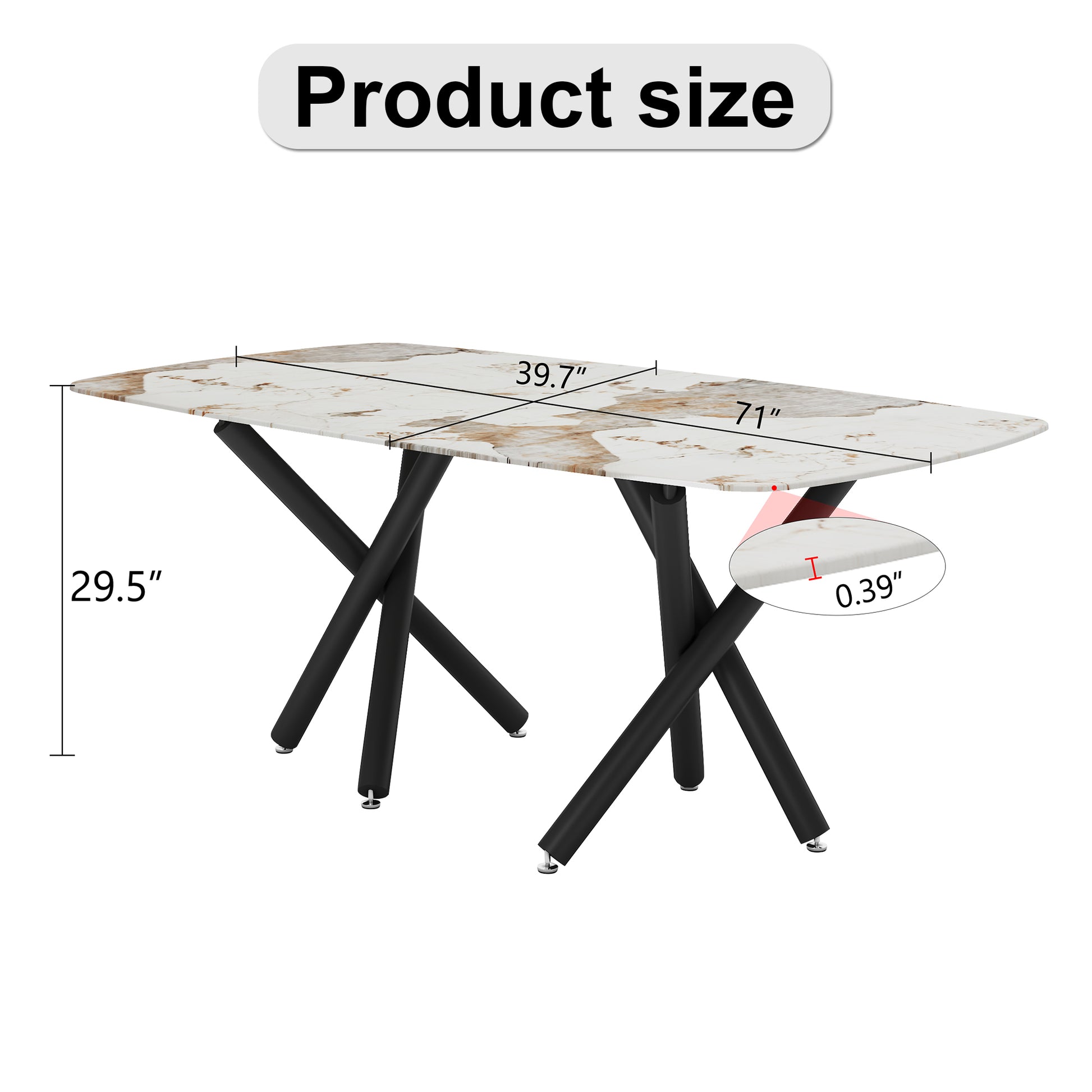 A Modern Minimalist Rectangular Dining Table With A 0.39 Inch Imitation Marble Tabletop And Black Metal Legs, Used In The Kitchen, Dining Room, Living Room, Conference Room, And Banquet Hall, F 1538 Black Glass