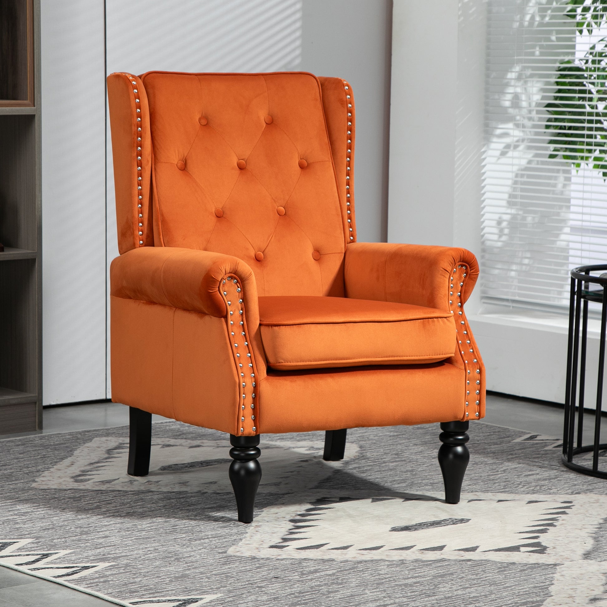Coolmore Wood Frame Armchair, Modern Accent Chair Lounge Chair With Sturdy Wood Legs For Living Room Bedroom Orange Orange Foam Velvet