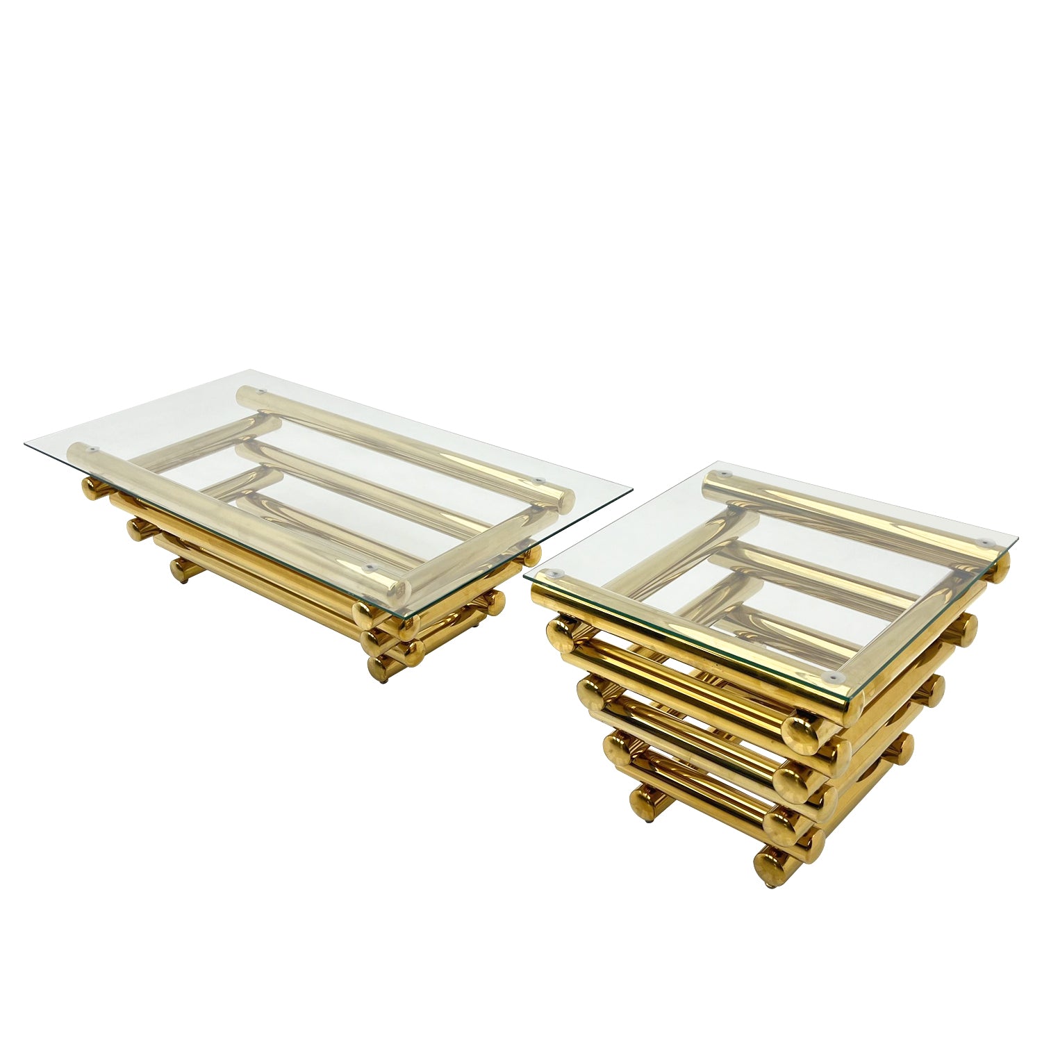 Gold Stainless Steel Double Layer Clear Tempered Glass Coffee Table For Bed Room, Living Room Clear,Gold Modern Open Storage Stainless Steel,Tempered Glass