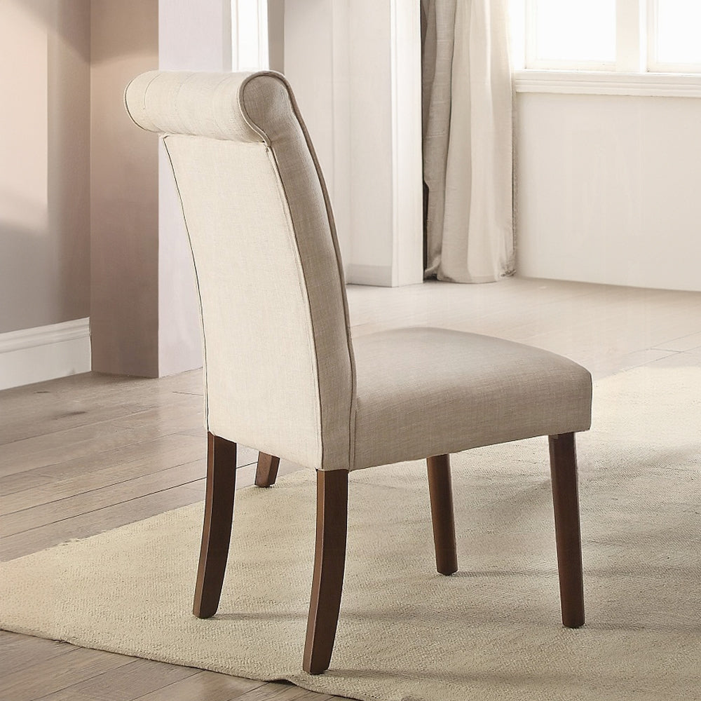 Beige Linen And Walnut Side Chair With Tufted Back Set Of 2 Solid Beige Dining Room Side Chair Solid Back Set Of 2 Wood Fabric