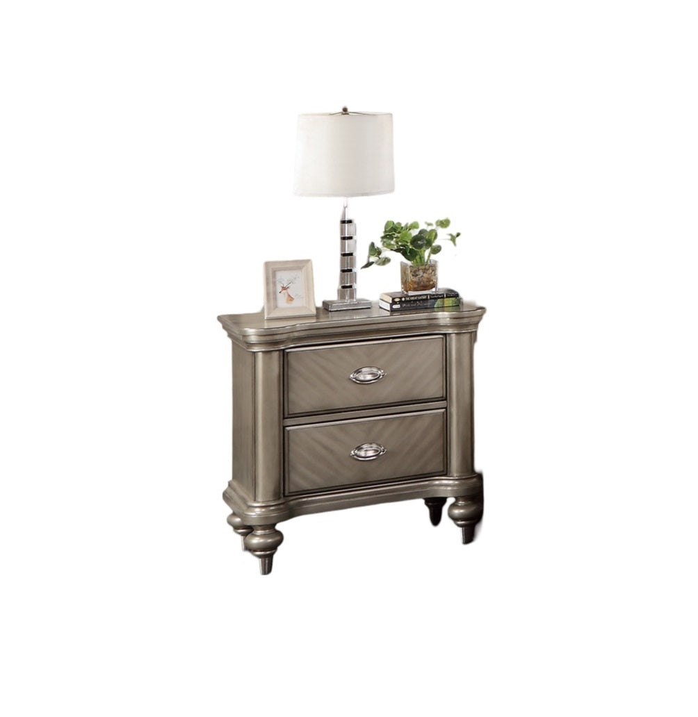 Luxury Classic Antique Silver Champagne Finish 1Pc Nightstand Storage Space Bedside Table Bedroom Furniture Antique Silver 2 Drawers Bedroom Bedside Cabinet