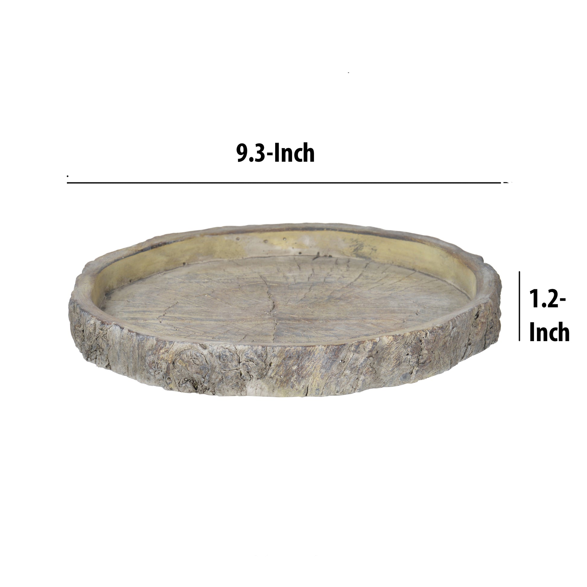 Decorative Round Shape Cemented Log Plate, Gray Gray Cement
