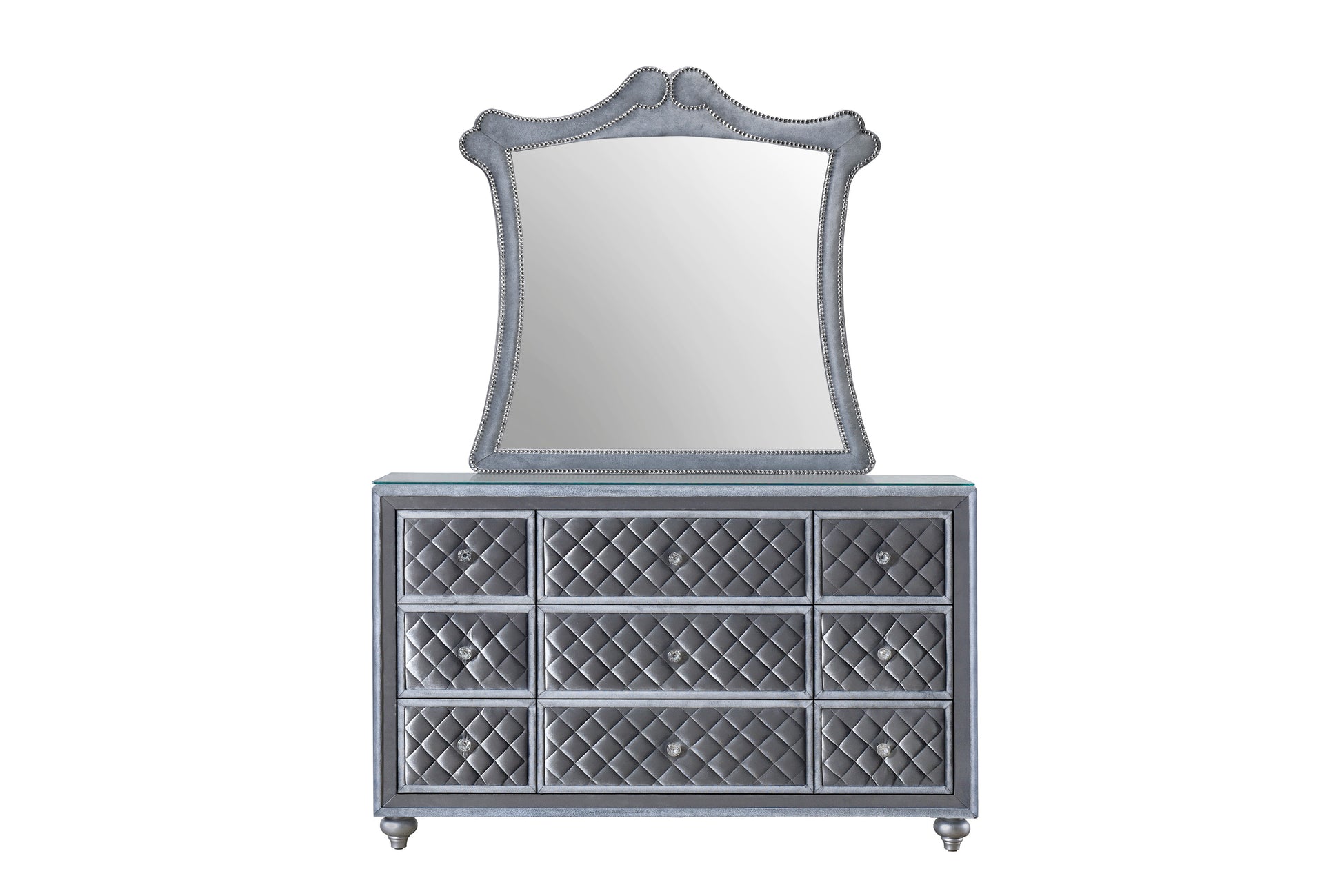 1Pc Glam 9 Drawer Dresser W Tempered Glass Top Velvet Tufted Drawer Front Faux Crystal Drawer Knobs Bedroom Furniture Gray Bedroom Glam Wood 1Pc Glam 9 Drawer Dresser W Tempered Glass Top Velvet Tufted Drawer Front Faux Crystal Drawer Knobs Bedroom Furniture Gray Bedroom Glam Wood