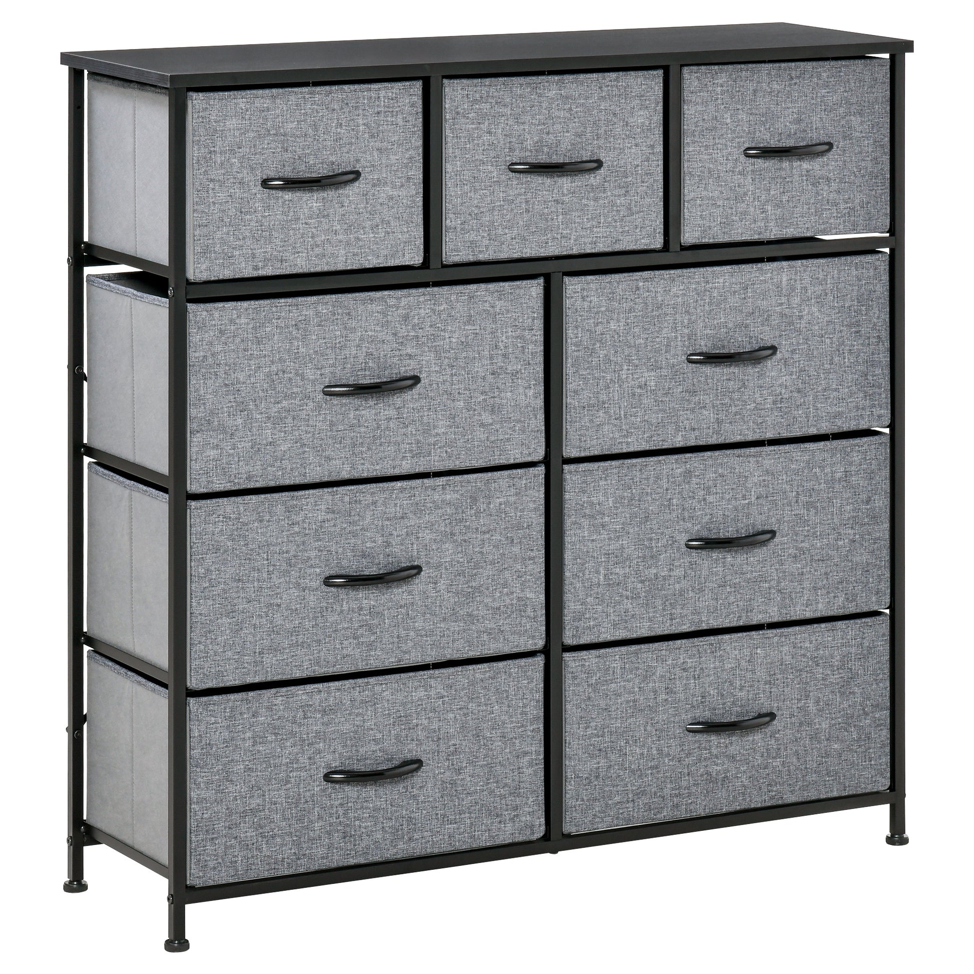 Homcom 9 Drawers Storage Chest Dresser Organizer Unit W Steel Frame, Wood Top, Easy Pull Fabric Bins, For Bedroom, Hallway, Closet, Entryway, Black & Grey Black Grey Polyester