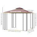 Outsunny 10' X 10' Metal Patio Gazebo, Double Roof Outdoor Gazebo Canopy Shelter With Tree Motifs Corner Frame And Netting, For Garden, Lawn, Backyard, And Deck, Brown Brown Polyester