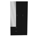 Riverside 3 Door Mirrored Armoire With Two Drawers, Four Shelves, And Hanging Rod Black Black Bedroom Particle Board