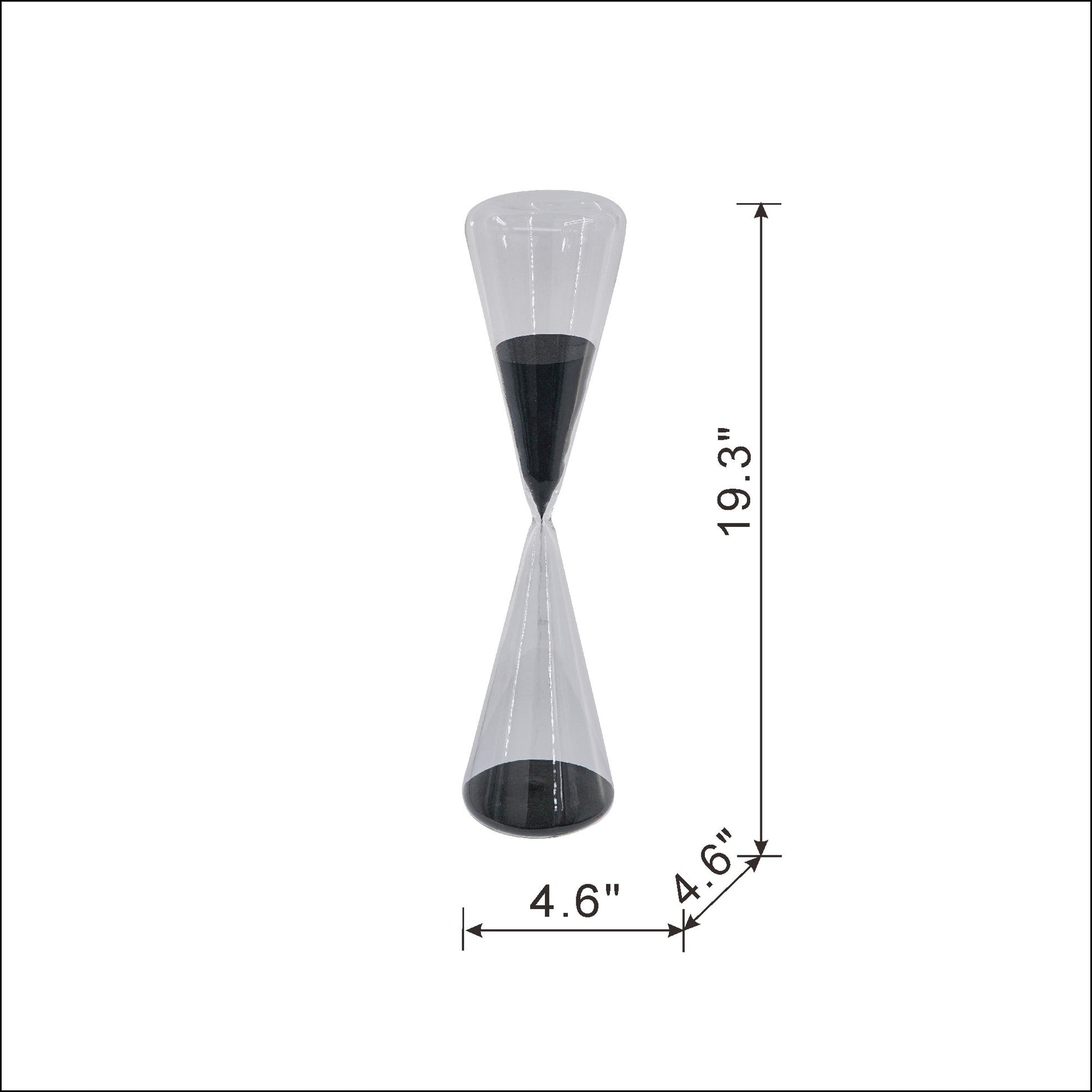 4.5X4.5X19.5" Triangular Shape Hourglass, 120 Minutes, Black Sand Black Glass