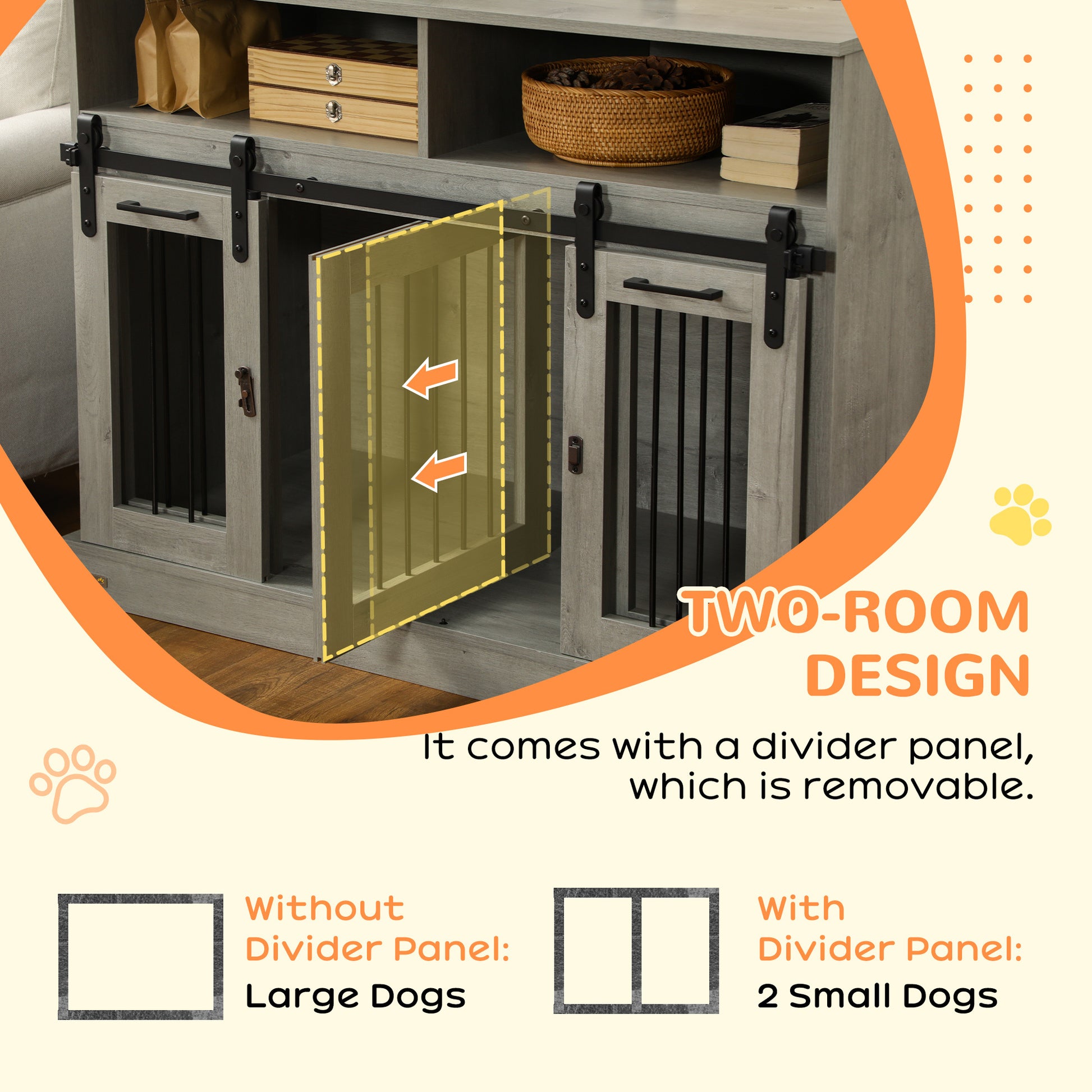 Pawhut Dog Crate Furniture For Large Dogs Or Double Dog Kennel For Small Dogs With Shelves, Sliding Doors, 47" X 23.5" X 35", Gray Gray Steel