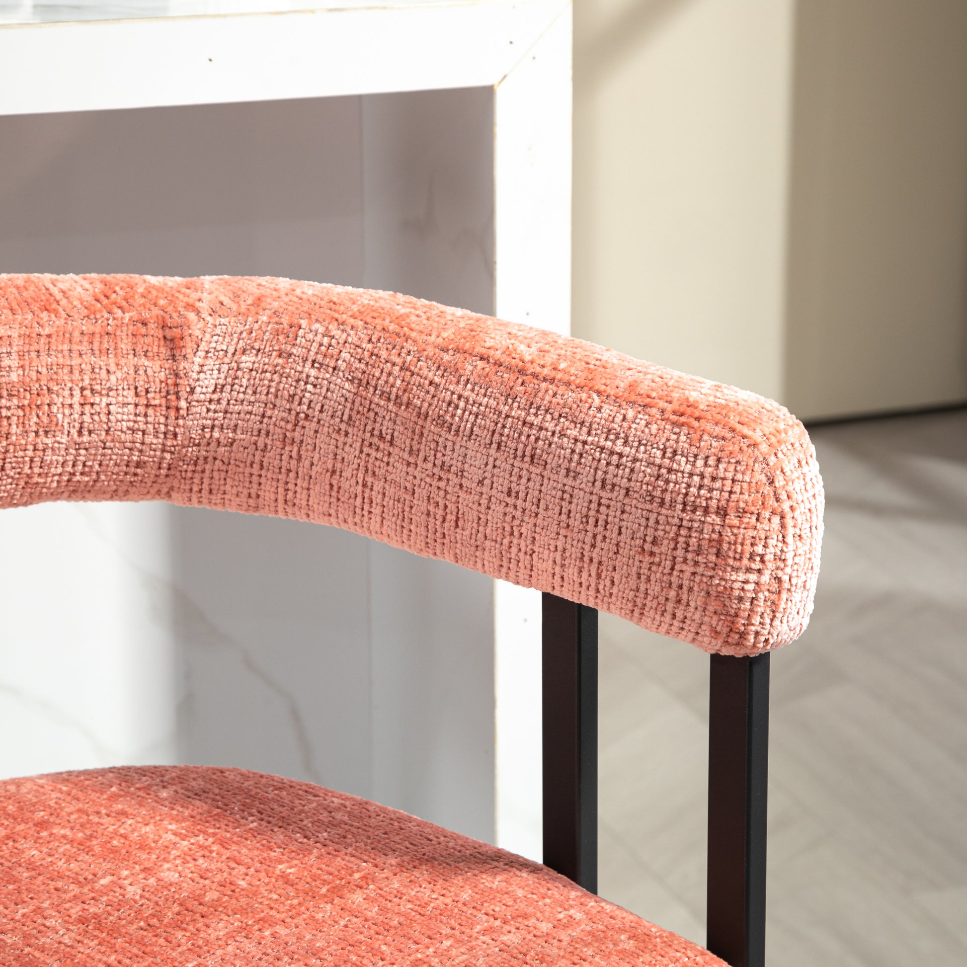 Coolmore Bar Stools Set Of 2, Modern Bar Stool With Back, Black Metal Frames, Upholstered Bar Stools For Kitchen Island, Pub, Club Pink Chenille Pink Dining Room Foam Chenille