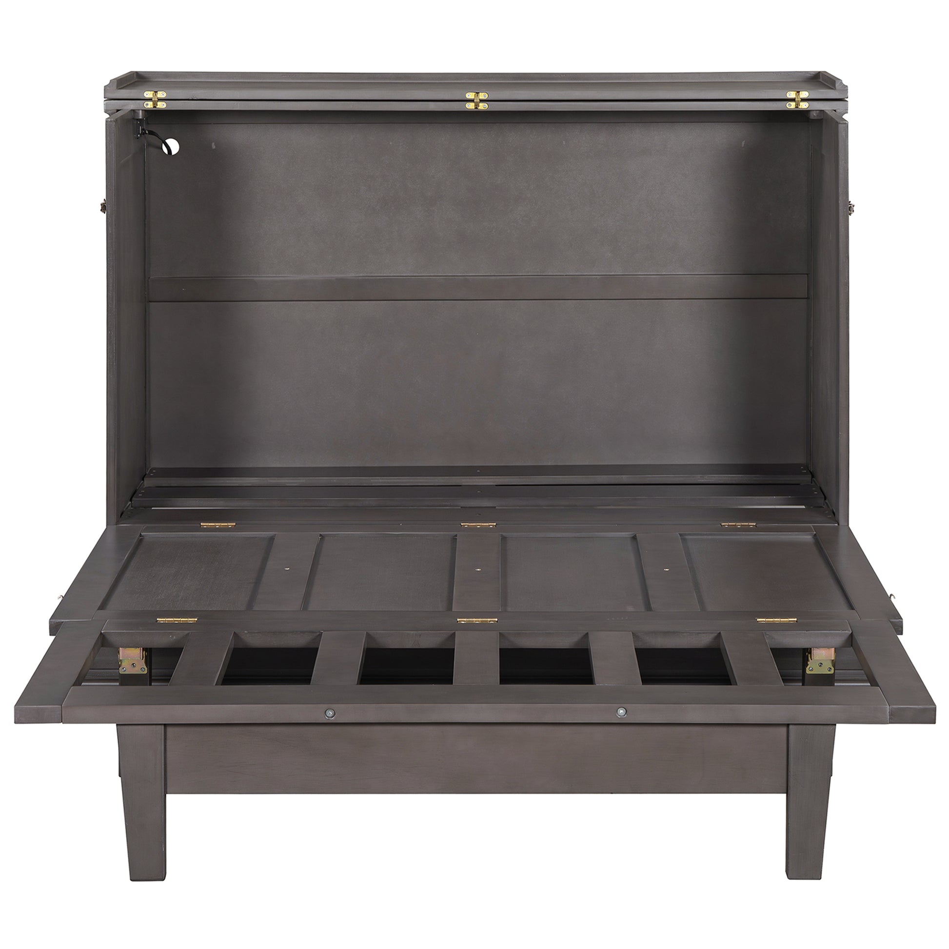 Solid Pine Murphy Bed Chest Cube Cabinet Bed With Charging Station And Large Storage Drawer For Home Office Or Small Room,Full,Gray Box Spring Not Required Full Gray Wood Gray Pine Murphy Solid Wood Mdf