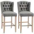 Homcom Counter Height Bar Stools Set Of 2 With Wood Legs, Light Grey Light Gray Polyester