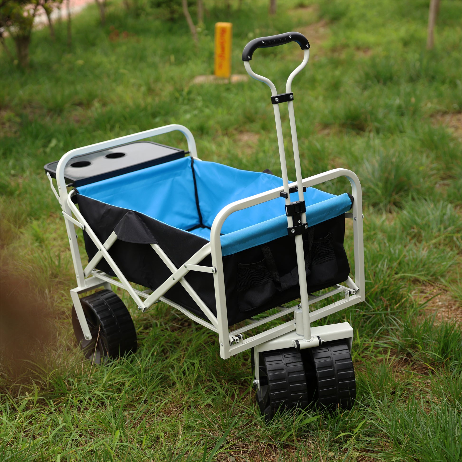 Folding Wagon Garden Shopping Beach Cart White White Black Blue Iron,Oxford Fabric