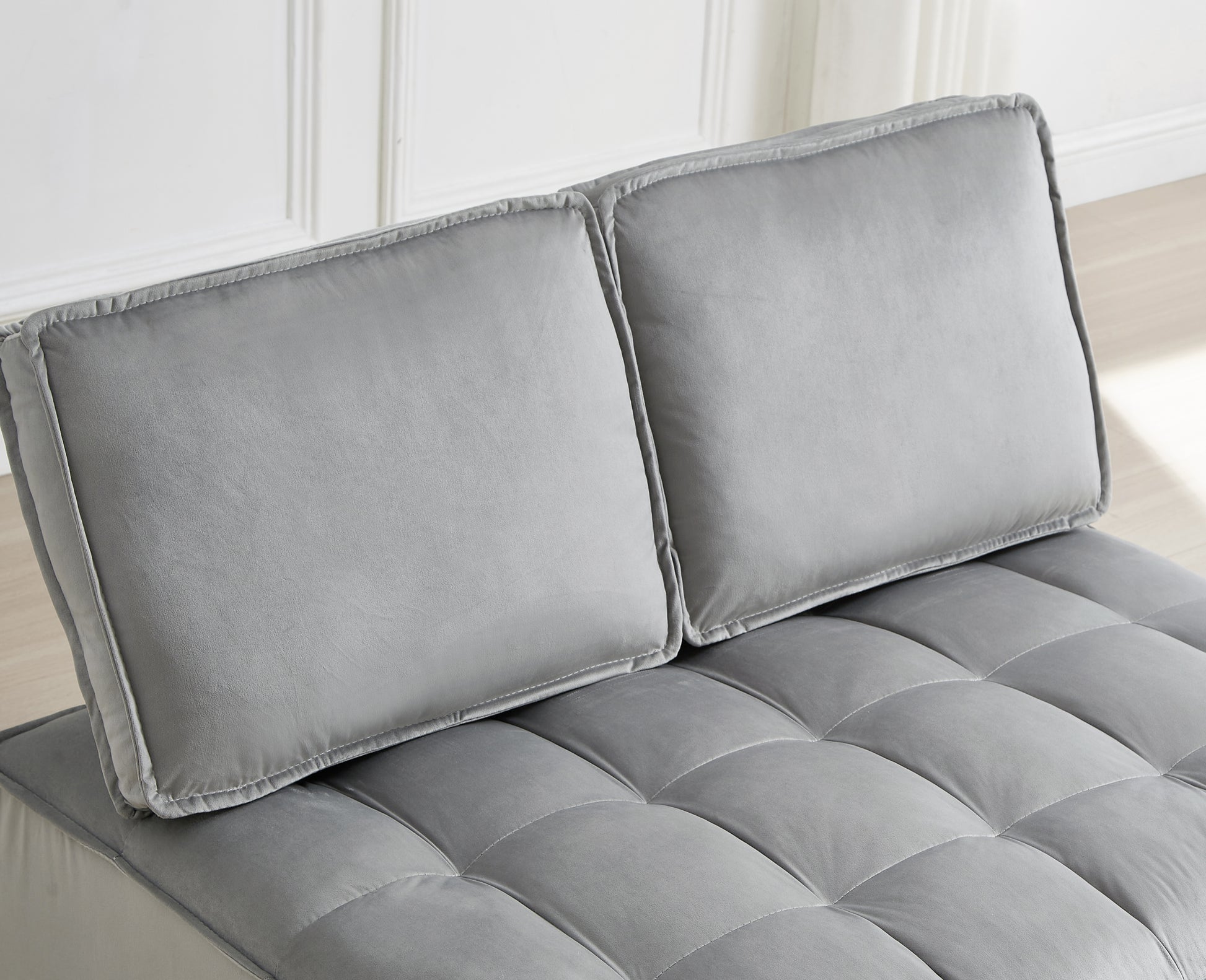 Convertible Sleeping Sofa Bed, Modern Velvet Fabric Double Seat Sofa Bed, Sleeping Sofa Bed With 2 Backs And Detachable Backs, Backs, Suitable For Living Room Bedroom,Grey Grey Velvet Foam Velvet 2