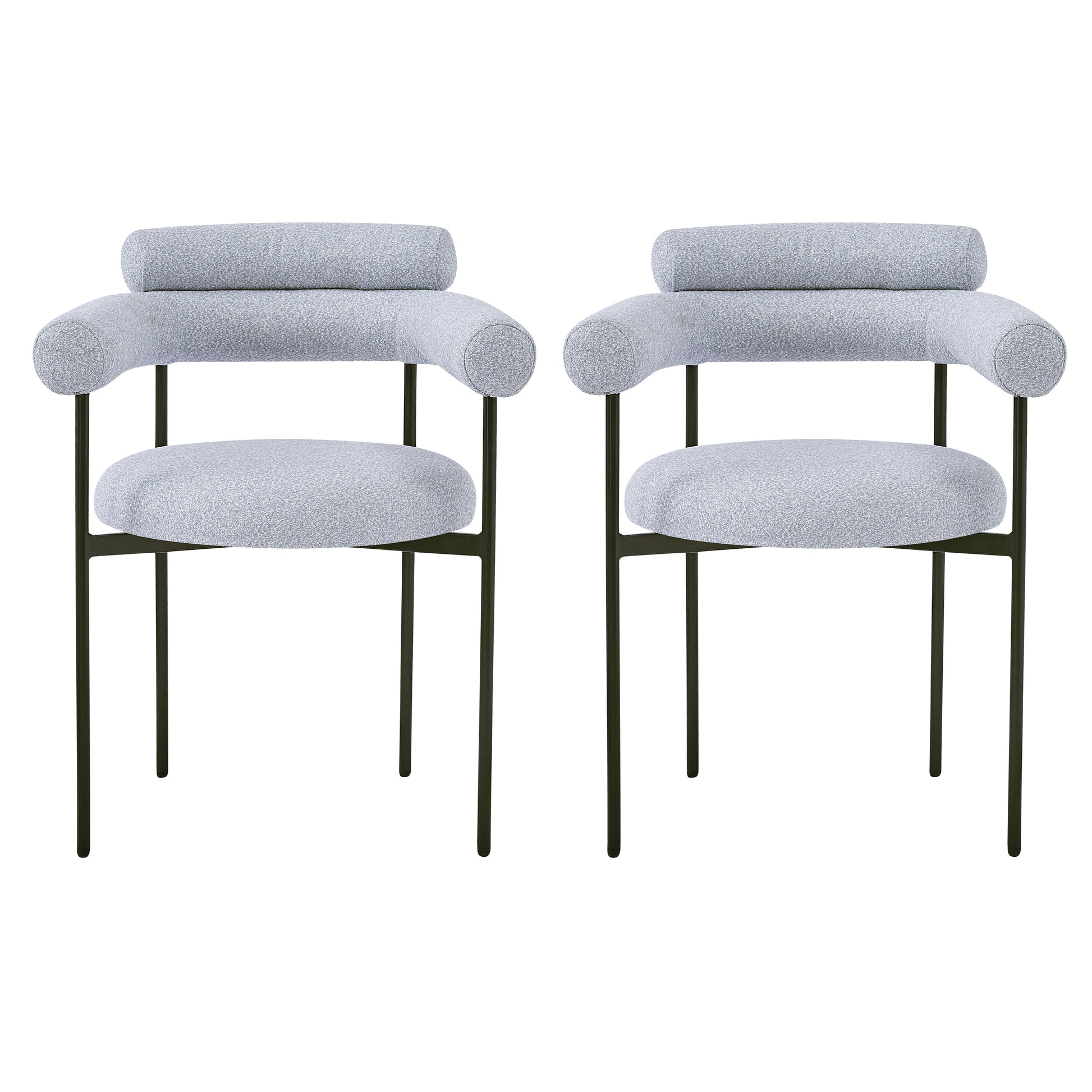 Upholstered Armchair Dining Chairs With Metal Legs Set Of 2 ,Grey Grey Fabric Metal