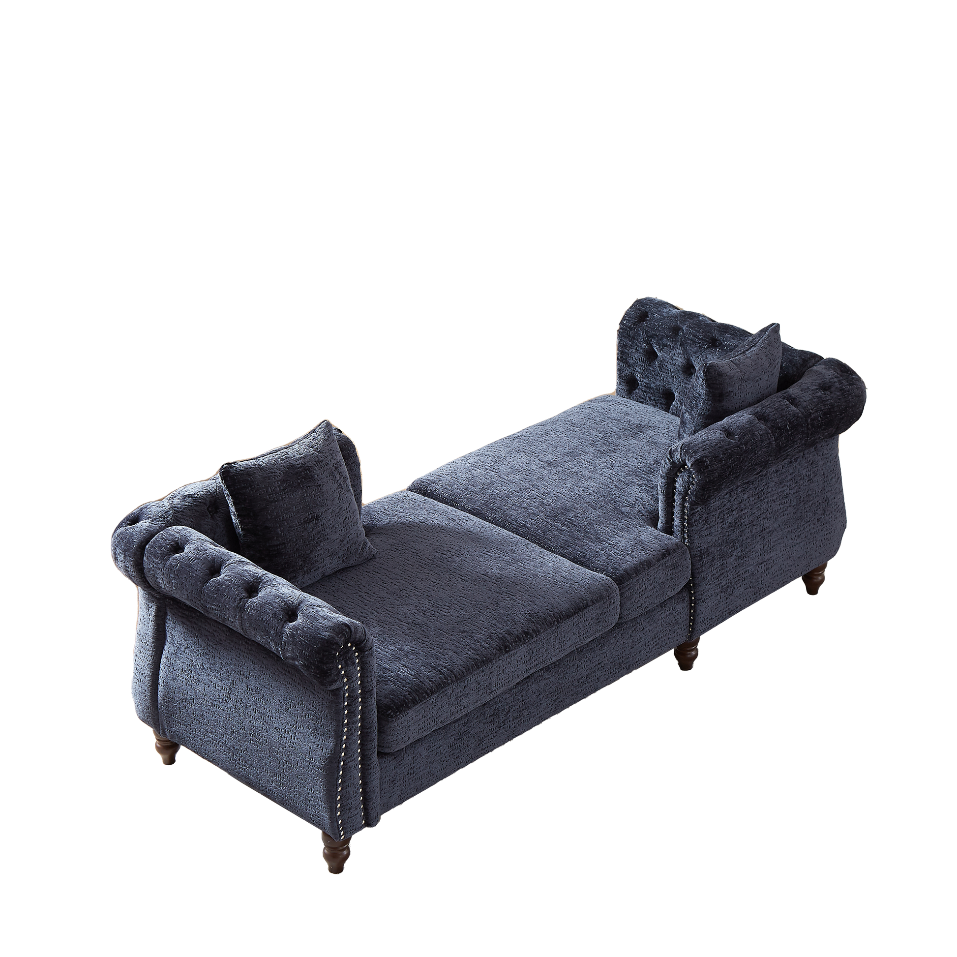 81 Inch Chenille Face To Face Chaise Lounge With Two Pillows,Nailhead Trim,Button Tufted Design And Rolled Arms For Lounge, Living Room And Office Blue Chenille 1 Seat