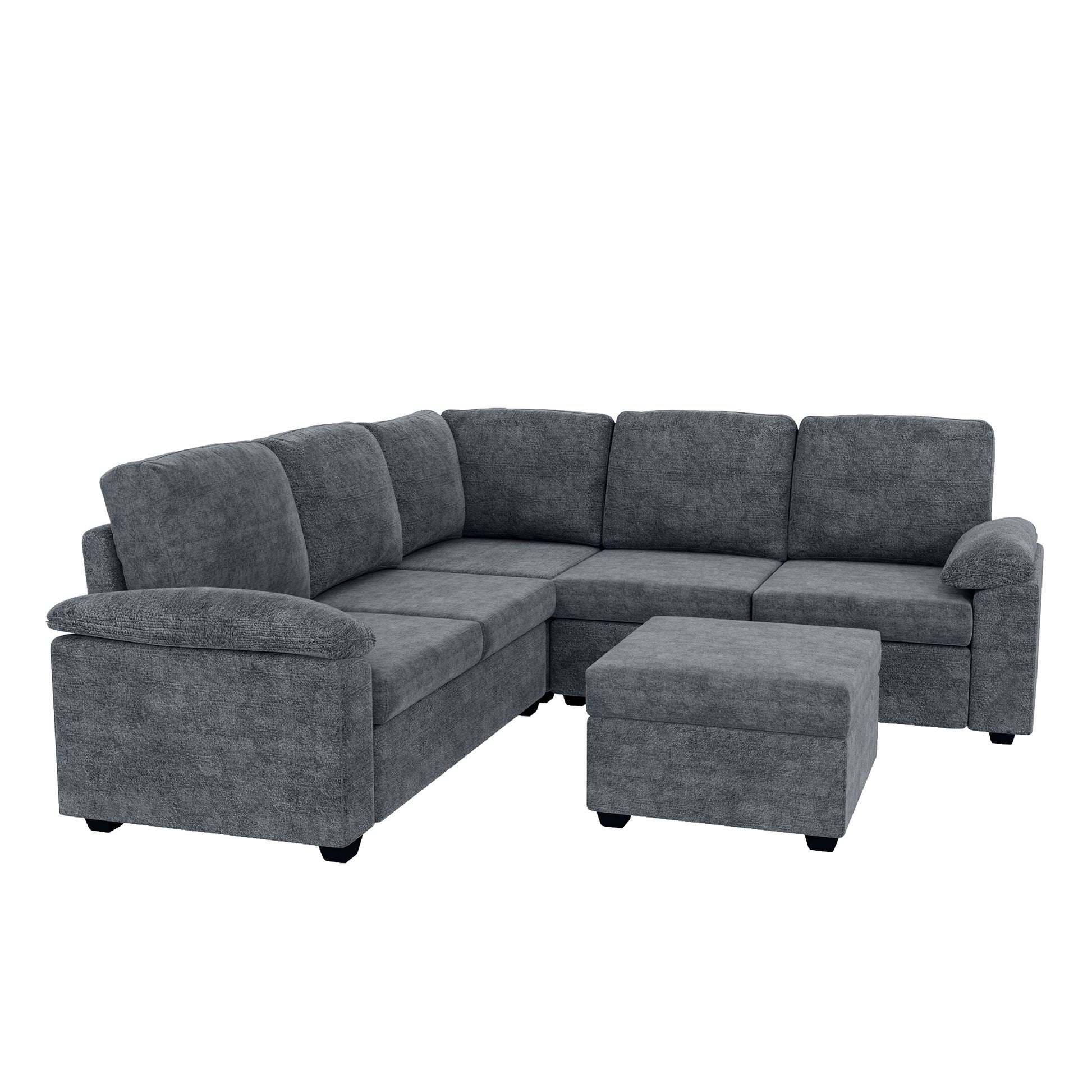 84*84" Modern Velvet Sectional Sofa Set,Large U Shaped Upholstered Corner Couch With Ottoman,Armrest Pillow,6 Seat Indoor Furniture For Living Room,Apartment,Office,2 Colors Gray Velvet 6 Seat