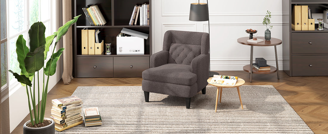 Upholstered Accent Chair Tufted Armchair For Living Room And Bedroom, Russet Brown Brown Birch Foam Teddy