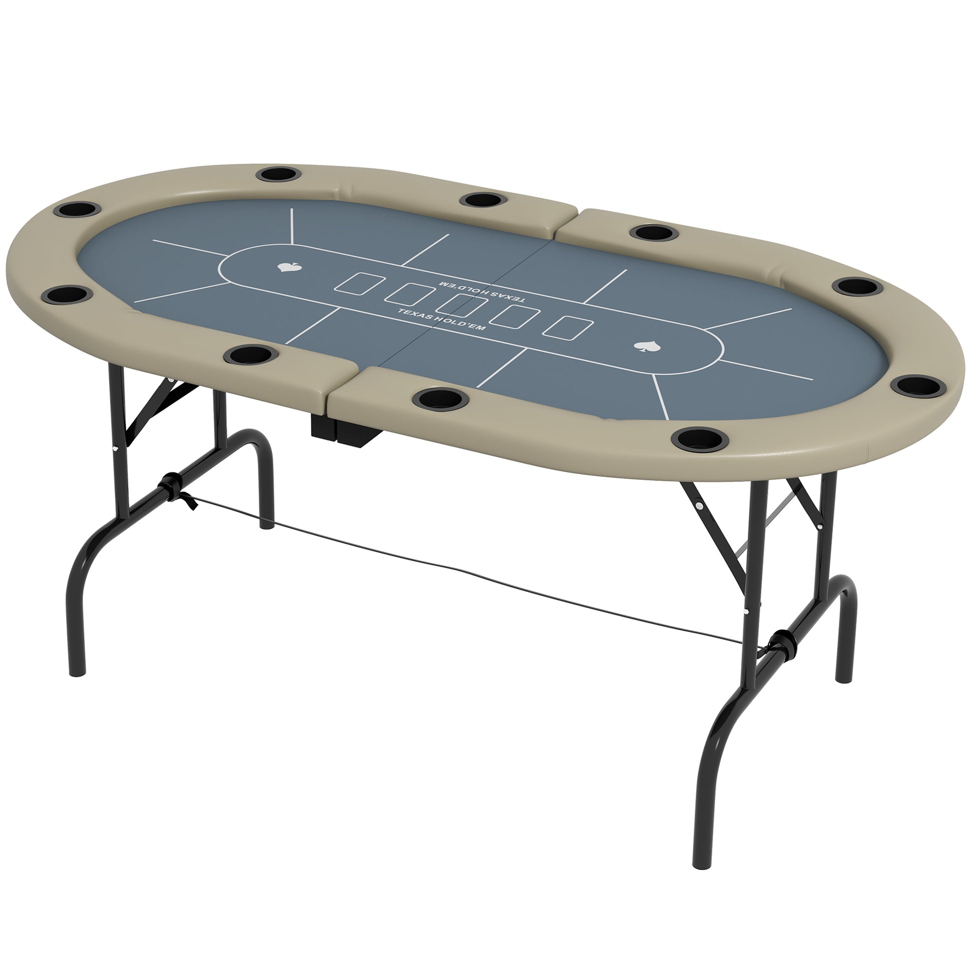 Soozier Poker Table Foldable, 70" Oval Blackjack Casino Texas Holdem Poker Game Table For 10 Players With Cup Holders, Blue And Brown Blue Mdf Steel