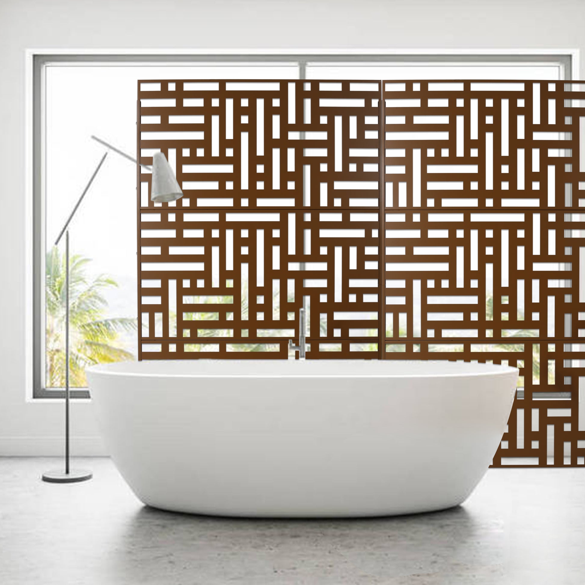 Outdoor & Indoor Privacy Screen Metal Privacy Screen 76" H 48" W, Freestanding Decorative Privacy Screen For Deck Balcony Patio, Privacy Fence Panels For Outside Lawn Garden Ps103 Brown Brown Steel