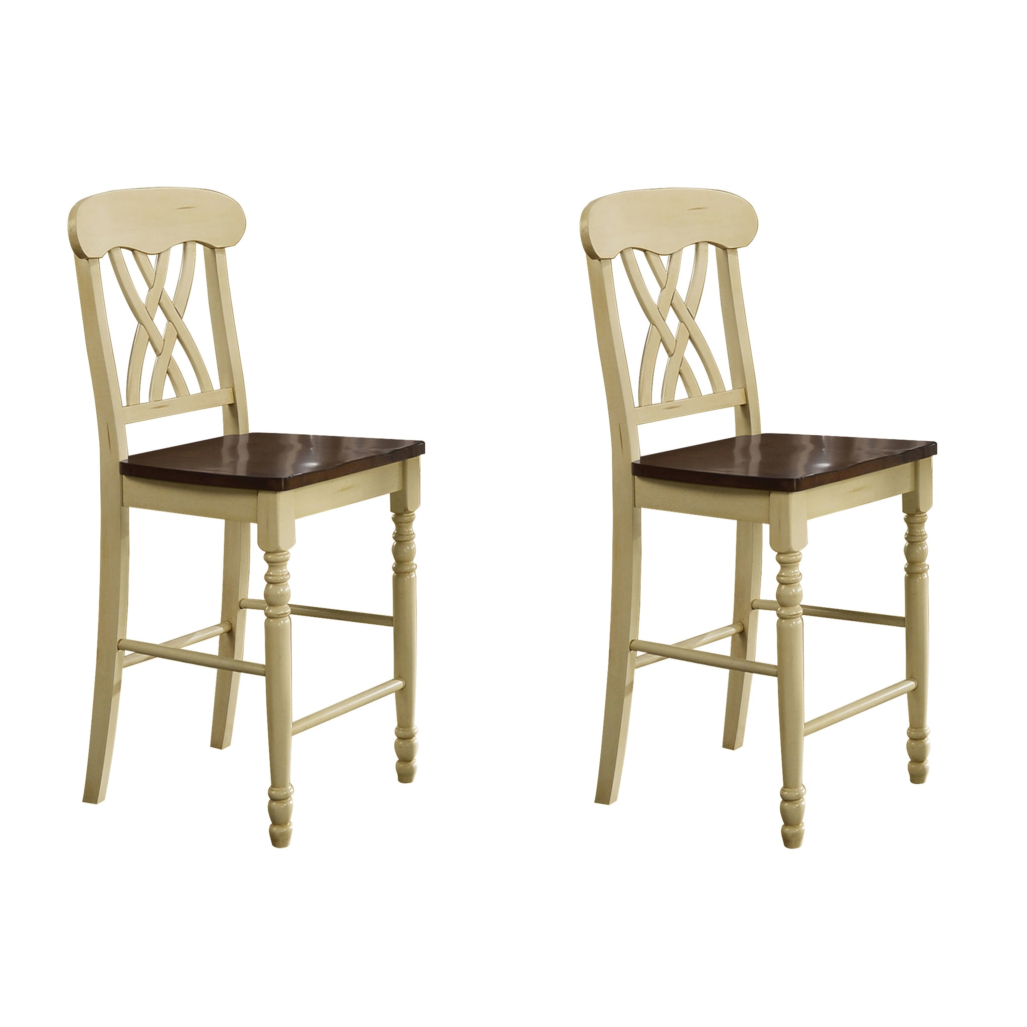 Buttermilk And Oak Cross Back Counter Height Stools Set Of 2 Oak Dining Room Rubberwood Set Of 2 Wood