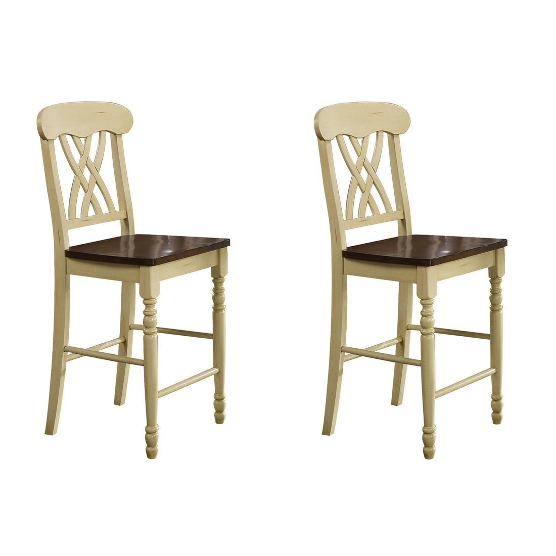 Buttermilk And Oak Cross Back Counter Height Stools Set Of 2 Oak Dining Room Rubberwood Set Of 2 Wood