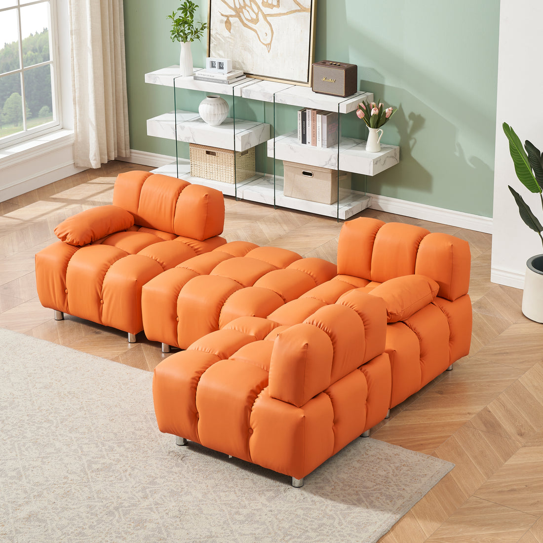 123 Orange Polyester Blend 3 Seat