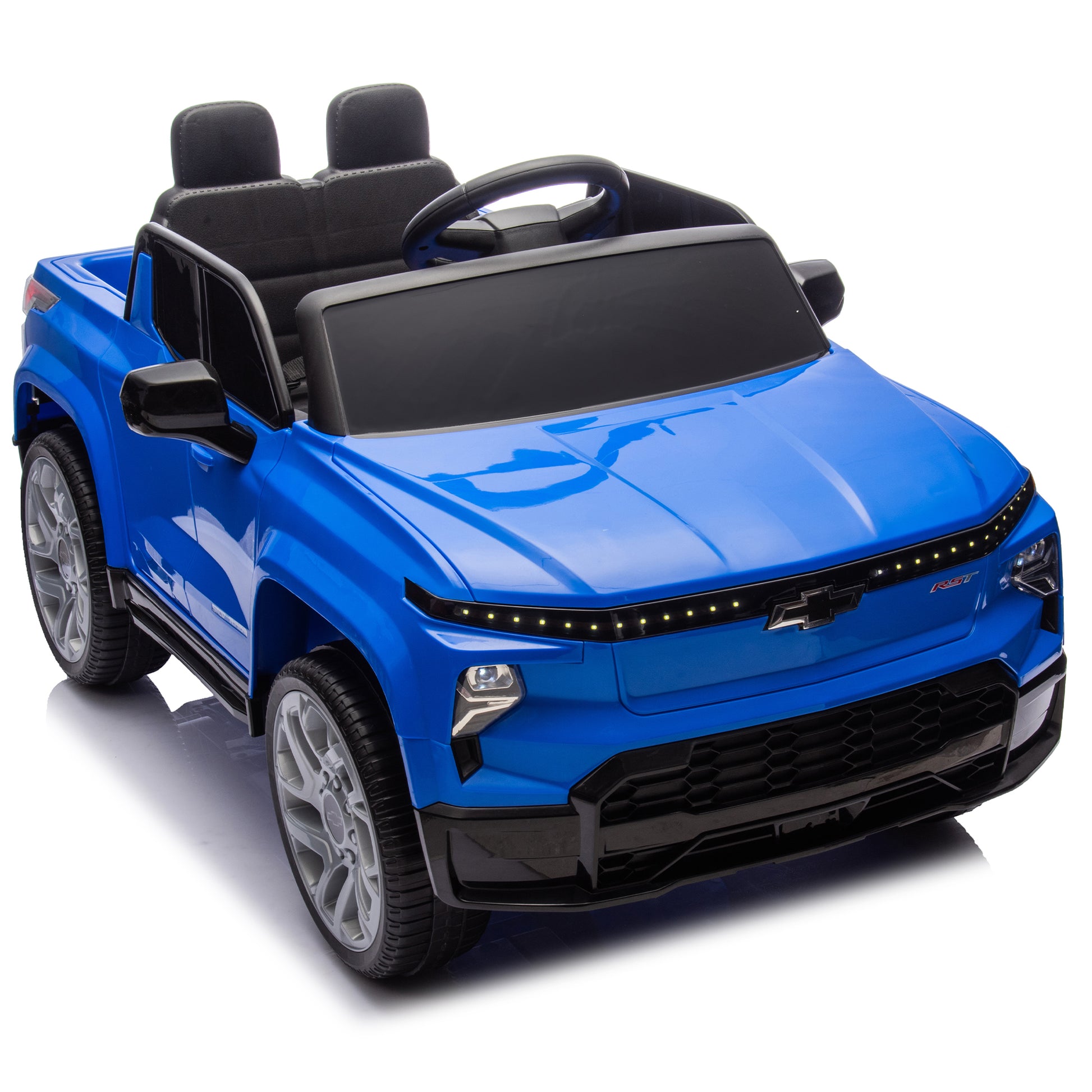 12V Kids Ride On Car W Parents Control,Licensed Chevrolet Silverado,Four Wheel Suspension,Led Lights,Bluetooth,Music,Usb,Mp3,Power Display,Speeds 1.86 3.11Mph For Kids Aged 2 5. Blue Plastic