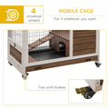 Pawhut Wooden Rabbit Hutch Indoor Outdoor, Elevated Bunny Cage With No Leak Tray Enclosed Run With Wheels, Ideal For Guinea Pigs And Small Animals, Brown Brown Wood