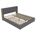 King Size Upholstery Platform Bed With Storage Headboard, 2 Drawers And Trundle, Gray King Gray Upholstered