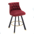 Coolmore Set Of 2,Back Pull Point Design, Velvet Material, 360 Degree Rotation, Back Pull Loop Detachable Design, Rivet Decoration, Square Foot Wooden Bar Chair Red Velvet