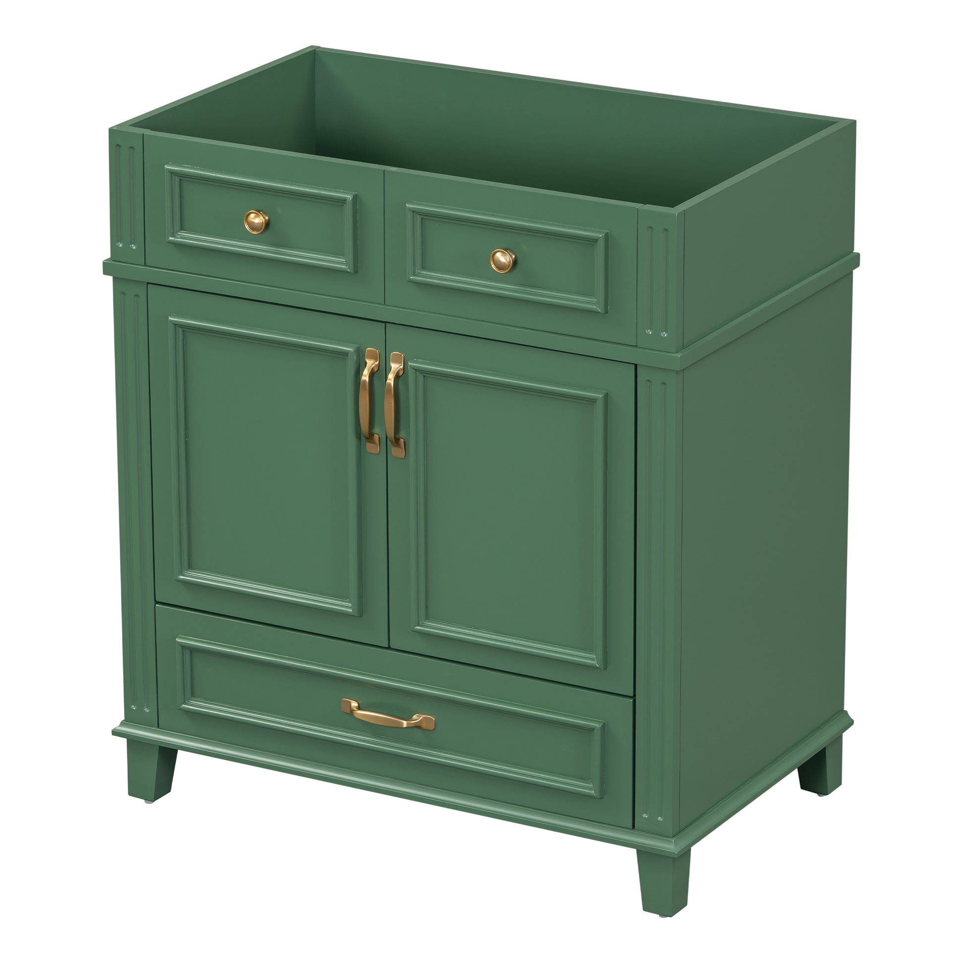 30'' Bathroom Vanity Without Top,Solid Wood Frame Bathroom Storage Cabinet With Soft Closing Doors,Frame Bathroom Storage Cabinet Only, Retro Style, Green 1 Green 2 Bathroom Freestanding Modern Solid Wood Mdf Painted