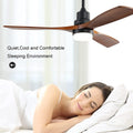 60 Inch 3 Solid Wood Blade Dc Motor Ceiling Fan Decorate For The Living Room With Light Black Metal & Wood