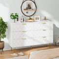 Modern White 6 Drawers For Bedroom,Big Size Wooden Drawers With Gold Handles, Chest Dresser With Deep Drawers For Living Room White Mdf