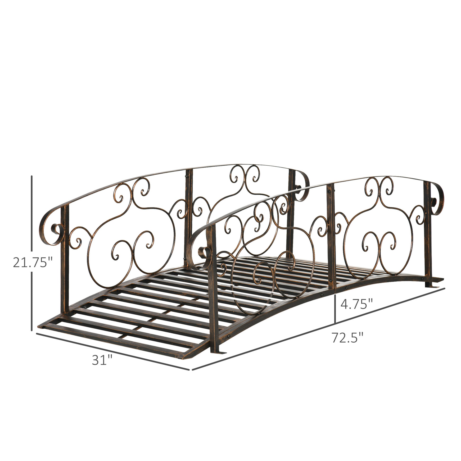 Outsunny 6' Metal Arch Backyard Garden Bridge, Safety Siderails, Arc Footbridge For Backyard Creek, Stream, Pond, Bronze Bronze Steel