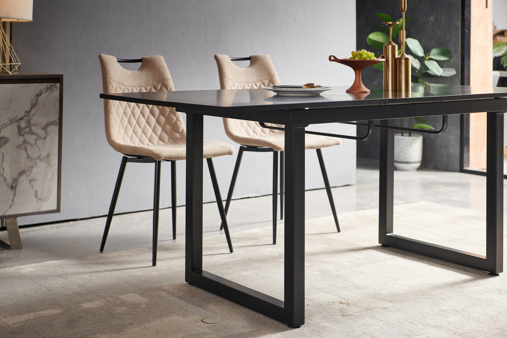 Black Color,Square Extendable Dining Table With Metal Leg,Modern Space Saving Kitchen Table For Living Room 70.86" W X 31.5" D X 29.5" H Black Mdf Metal